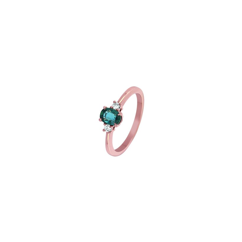 Bague Ph. Tisseront en or rose, diamants et saphir, taille 53