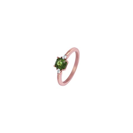 Bague Ph. Tisseront en or rose, diamants et saphir vert, taille 52