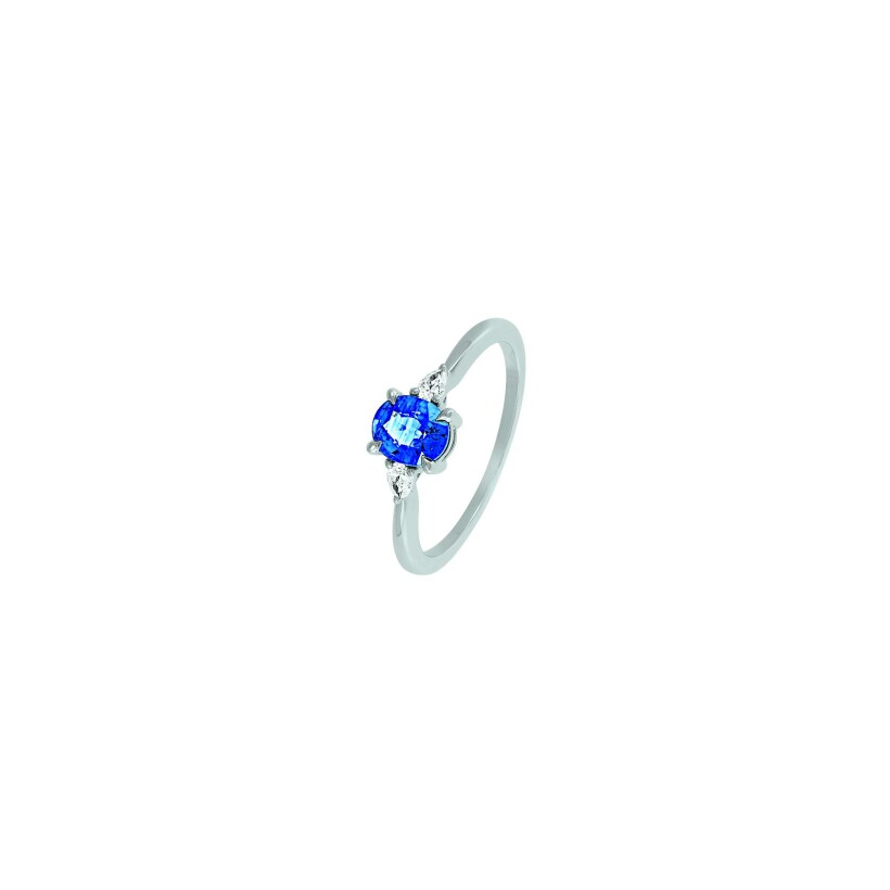 Bague Ph. Tisseront en or blanc, diamants et saphir, taille 52