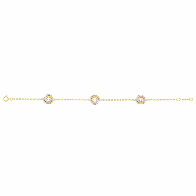 Bracelet en or blanc, or jaune, or rose et oxydes de zirconium