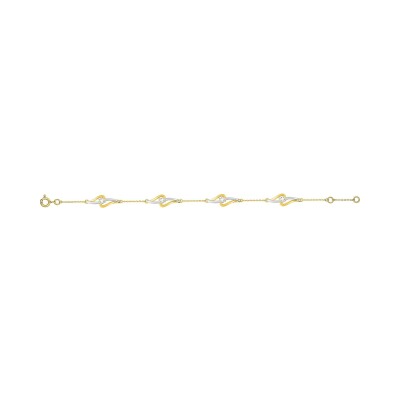Bracelet en or jaune, or blanc et oxyde de zirconium, taille 18cm
