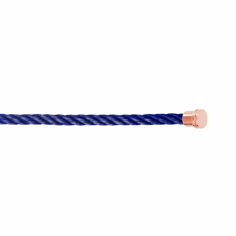 Câble pour bracelet FRED MM en acier bleu jean avec embouts acier doré rose