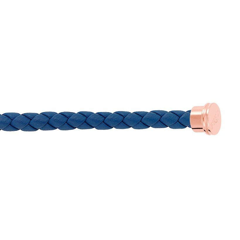 Câble FRED interchangeable Grand Modèle en cuir bleu embouts acier doré rose