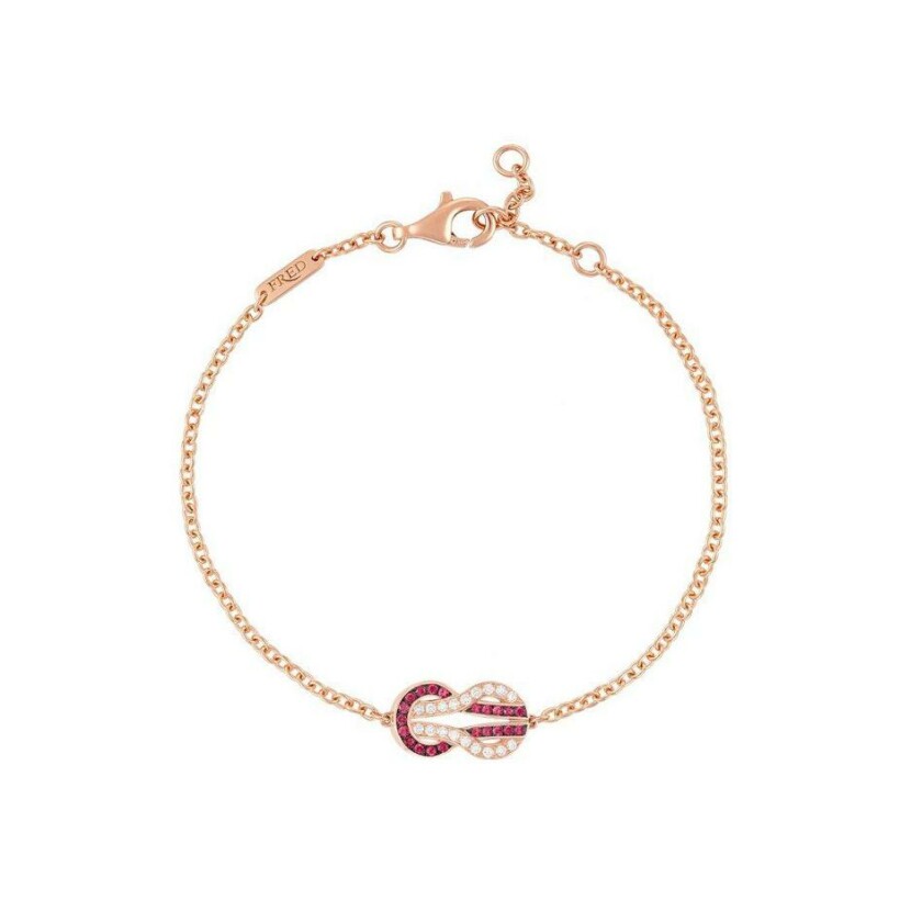 Bracelet FRED Chance Infinie modèle moyen en or rose avec rubis et diamants