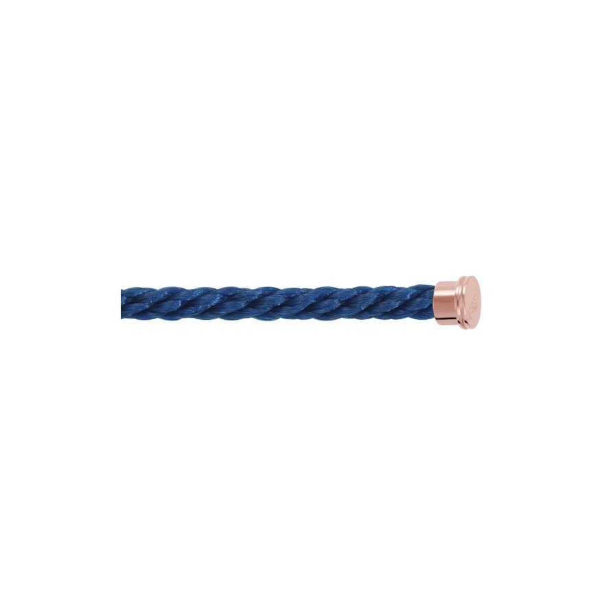 Câble FRED interchangeable Grand Modèle en corderie bleu jean avec embouts en acier doré rose