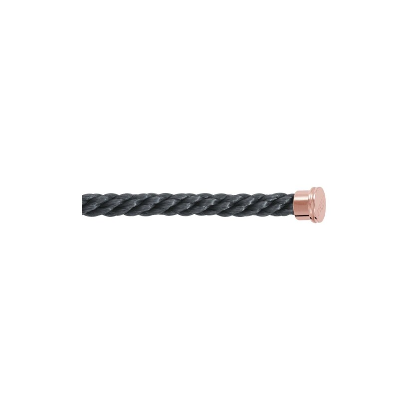 Câble FRED interchangeable Grand Modèle en corderie gris orage avec embouts en acier doré rose