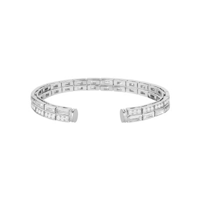 Câble FRED interchangeable Grand Modèle en or blanc et diamants baguettes, embouts or blanc