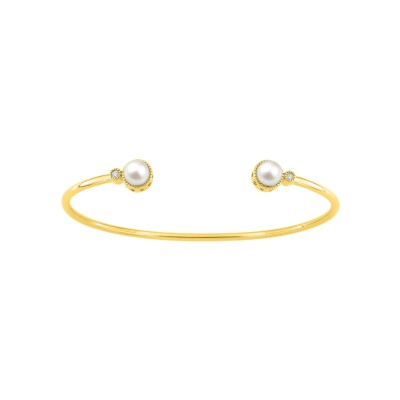Bracelet Jonc en or jaune, perle de culture et diamant 0.03ct
