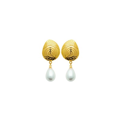 Boucles d'oreilles en acier pvd doré et perle d'imitation