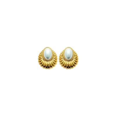 Boucles d'oreilles en acier pvd doré et perle d'imitation