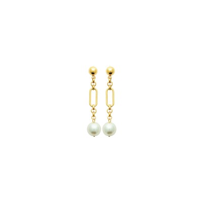 Boucles d'oreilles en acier pvd doré et perle d'imitation