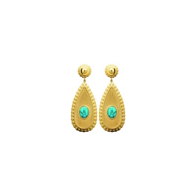 Boucles d'oreilles en acier pvd doré et pierre naturelle