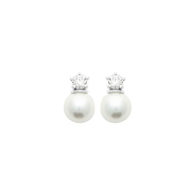 Boucles d'oreilles en argent rhodié, oxyde de zirconium et perle d'imitation