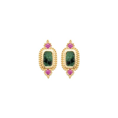 Boucles d'oreilles en plaqué or et jaspe dalmatien