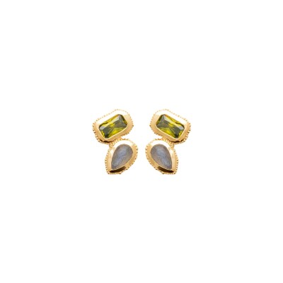 Boucles d'oreilles en plaqué or et pierre de couleur