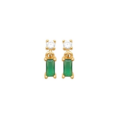 Boucles d'oreilles en plaqué or, oxyde de zirconium et pierre naturelle