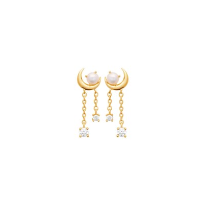 Boucles d'oreilles en plaqué or, perle de culture et oxyde de zirconium