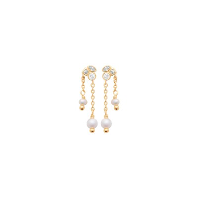 Boucles d'oreilles en plaqué or, perle de culture et oxyde de zirconium