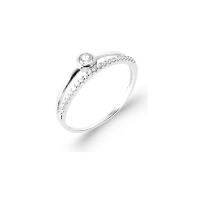 Bague en argent rhodié et oxyde de zirconium