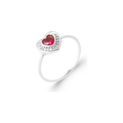 Bague en argent rhodié, oxyde de zirconium et pierre naturelle
