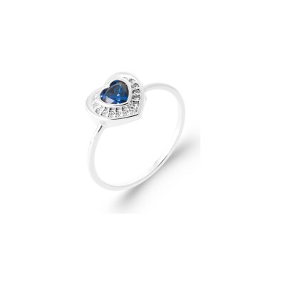 Bague en argent rhodié, oxyde de zirconium et pierre naturelle