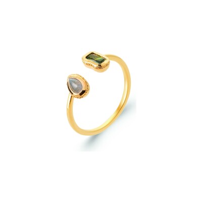 Bague en plaqué or et pierre de couleur