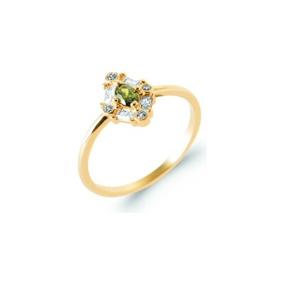 Bague en plaqué or, oxyde de zirconium et pierre naturelle