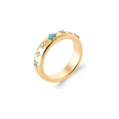 Bague en plaqué or, oxyde de zirconium et pierre naturelle