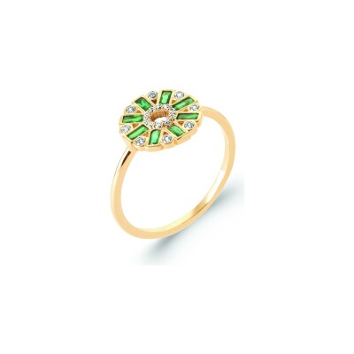 Bague en plaqué or, oxyde de zirconium et pierre naturelle