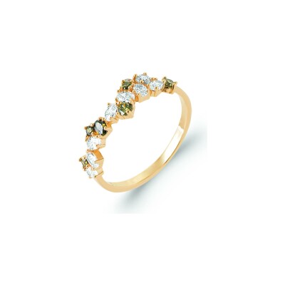 Bague en plaqué or, oxyde de zirconium et pierre naturelle