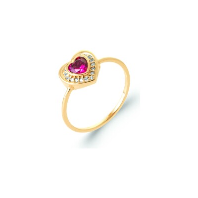Bague en plaqué or, oxyde de zirconium et pierre naturelle