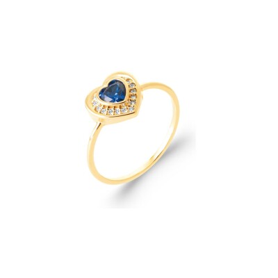 Bague en plaqué or, oxyde de zirconium et pierre naturelle