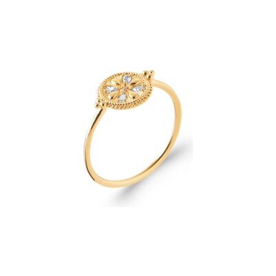 Bague en plaqué or, oxyde de zirconium et pierre naturelle