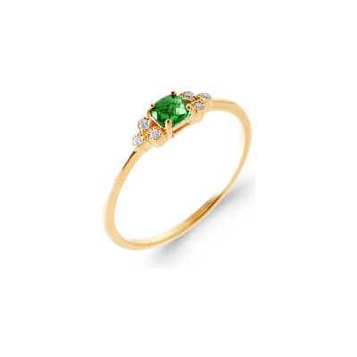 Bague en plaqué or, oxyde de zirconium et pierre naturelle
