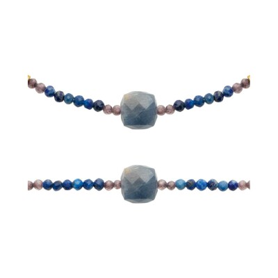 Bracelet en acier pvd doré et pierre de couleur