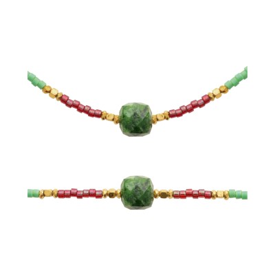 Bracelet en acier pvd doré et pierre de couleur