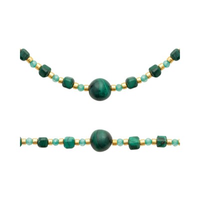 Bracelet en acier pvd doré et malachite