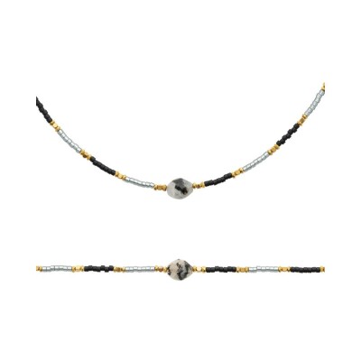 Bracelet en acier pvd doré et pierre de couleur