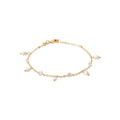 Bracelet en plaqué or, perle de culture et oxyde de zirconium