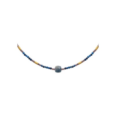 Collier en acier pvd doré et pierre de couleur