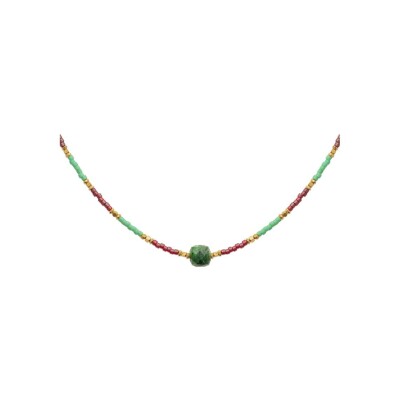 Collier en acier pvd doré et pierre de couleur