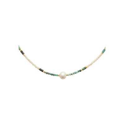 Collier en acier pvd doré et pierre de couleur