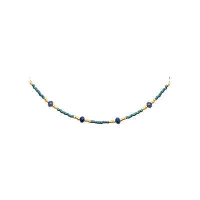 Collier en acier pvd doré et sodalite