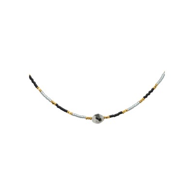 Collier en acier pvd doré et pierre de couleur