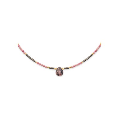 Collier en acier pvd doré et pierre de couleur