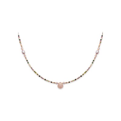 Collier en acier pvd doré et pierre de couleur