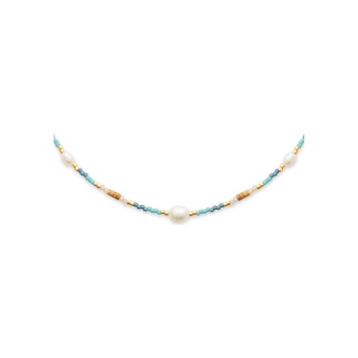 Collier en acier pvd doré et perle de culture