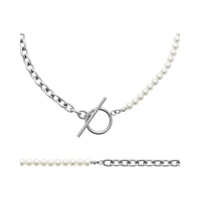 Collier en acier pvd et perle d'imitation