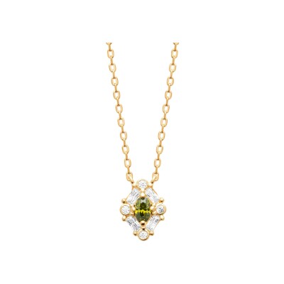 Collier en plaqué or, oxyde de zirconium et pierre naturelle