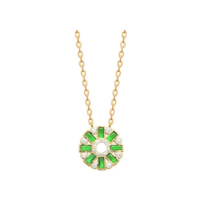 Collier en plaqué or, oxyde de zirconium et pierre naturelle